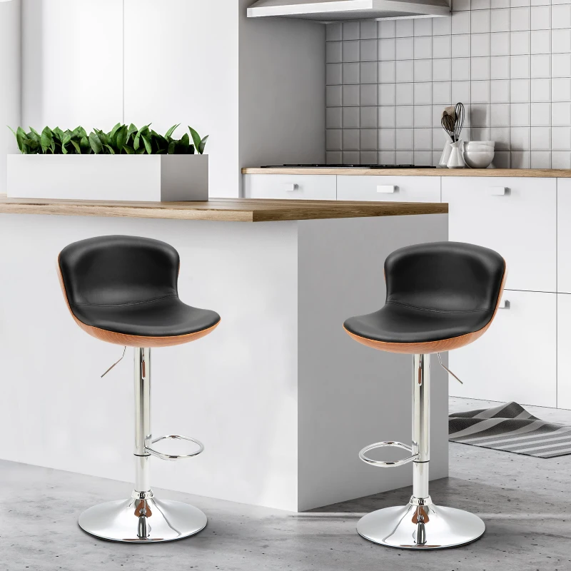 HOMCOM Set 2 sgabelli bar regolabili girevoli con base in metallo, Nero