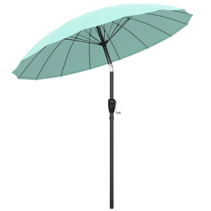 Outsunny Umbrelă de grădină rotundă 2 m, înclinabilă, deschidere/închidere cu manivelă, 16 spițe, turcoaz