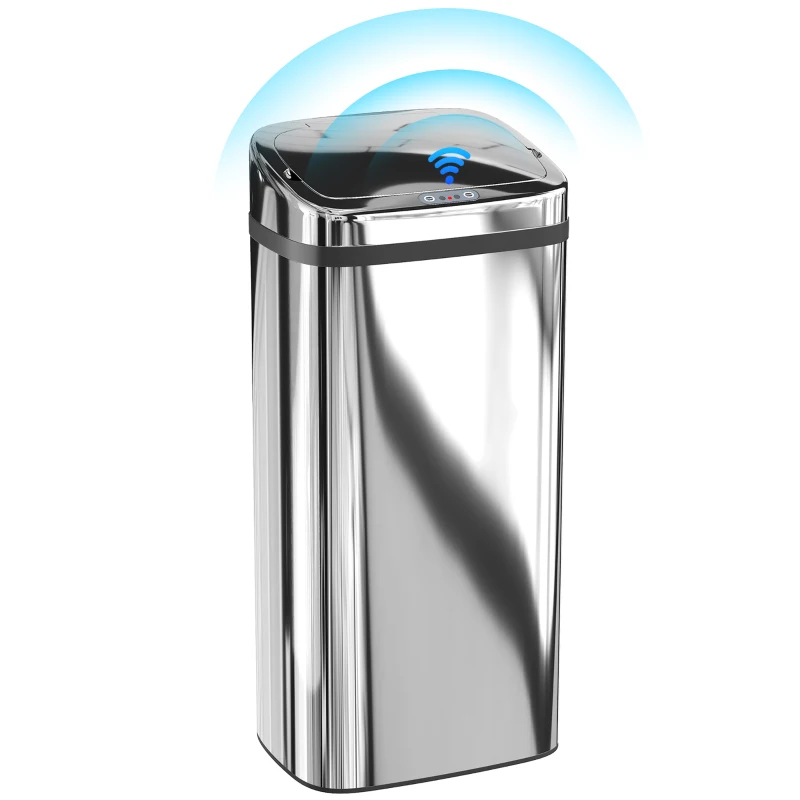 HOMCOM Abfalleimer 40 L mit Sensor für automatisches Öffnen und Schließen, 33x25x70 cm, Silber