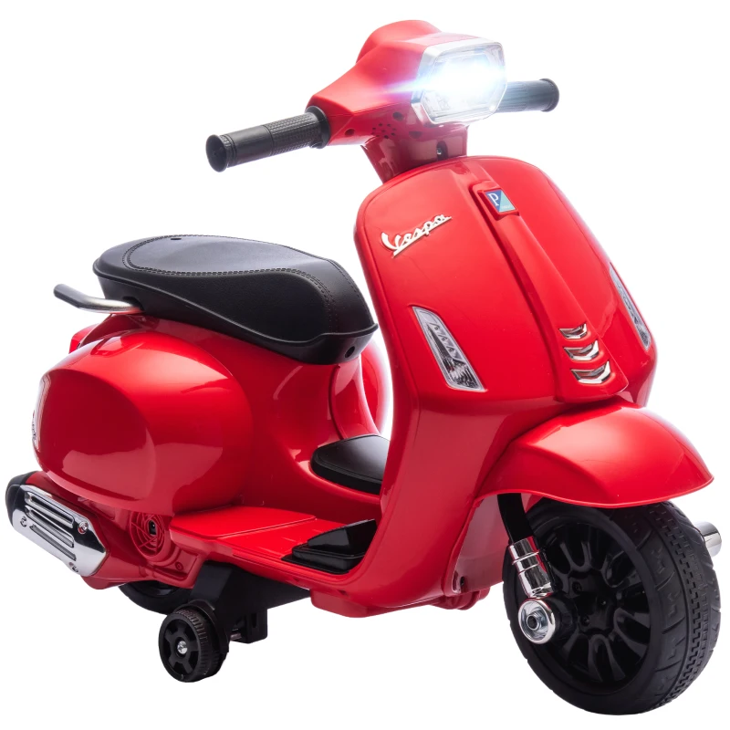 AIYAPLAY Moto électrique pour enfants 2-6 ans avec batterie 6V, phare, klaxon et roues auxiliaires, Rouge