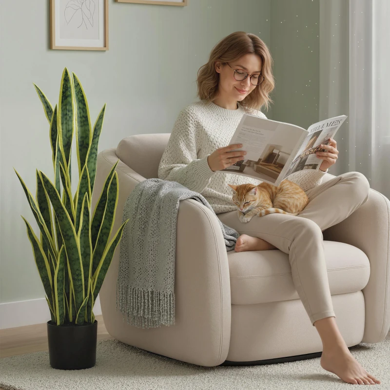 Outsunny Sansevieria künstliche Topfpflanze für außen und innen mit 21 formbaren Blättern, Ø20x90 cm