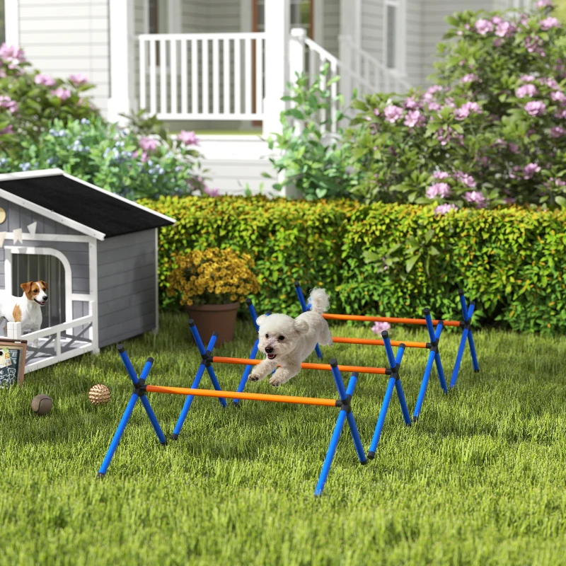 PawHut Set Agility pentru câini, echipament Agility 4 piese cu obstacole, geantă de transport, set reglabil de antrenament pentru câini mici