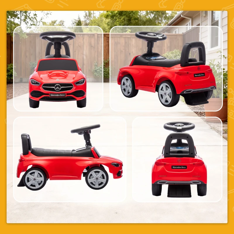 AIYAPLAY Porteur pour Enfants 18-36 Mois Mercedes-Benz Classe C avec Klaxon Sons de Moteur et Espace de Rangement Rouge