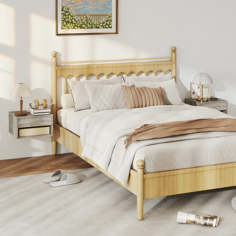 HOMCOM Set de 2 noptiere murale, noptiere, sertar, compartiment deschis, blat, 37 x 32 x 21 cm, gri