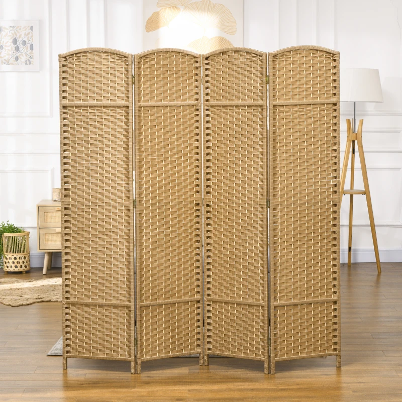 HOMCOM Divisorio 4 pannelli, Paravento pieghevole, Schermo per privacy per soggiorno, camera da letto, home office, naturale