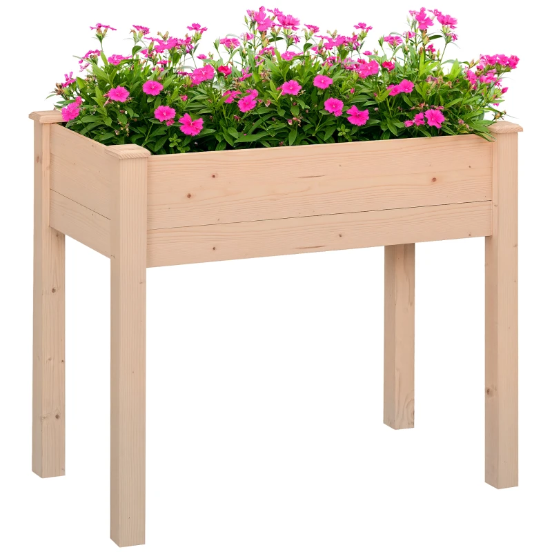 Outsunny Jardinieră ridicată din lemn, Pat de grădină pe picioare ridicat, Orificii de drenaj, Material nețesut, 86x46x76 lemn natural