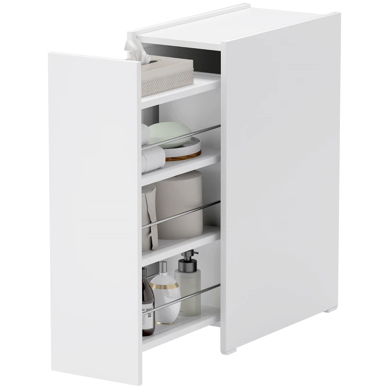 HOMCOM Armadietto bagno stretto, mobile da pavimento con cassetto profondo, armadietto indipendente per bagno, truciolare, bianco