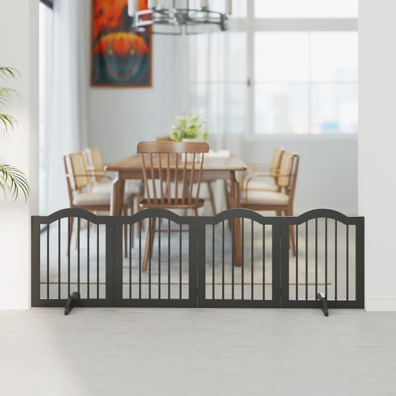 PawHut Barrière pour chiens Barrière de protection autoportante avec pieds, pliable, grille pour chiens, 4 panneaux, 208 x 29,5 x 61 cm, noir
