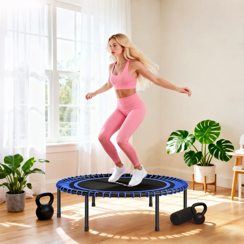 SPORTNOW Trampoline de Fitness Ø114 cm avec Cadre en Acier Renforcé pour Entraînement Jambes Corps Bleu et Noir