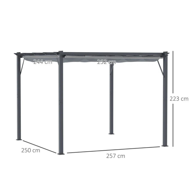 Outsunny Pergola gazebo in alluminio con tetto scorrevole, 3x3x2,23 m, Grigio