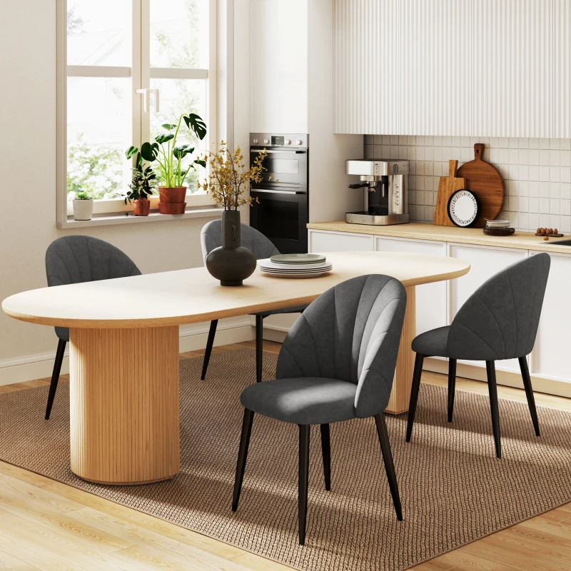 HOMCOM Set 4 sedie da pranzo imbottite effetto velluto con gambe in acciaio, Grigio
