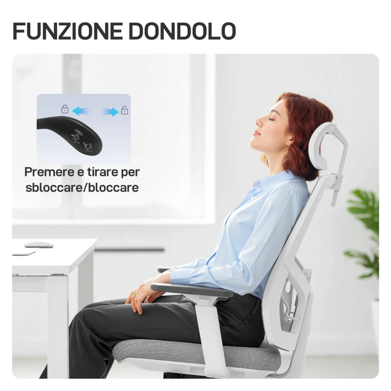 HOMCOM Ergonomischer, atmungsaktiver Bürostuhl mit dynamischer 4D-Lendenstütze, 64.5x62.5x112-122 cm, Mehrfarbig