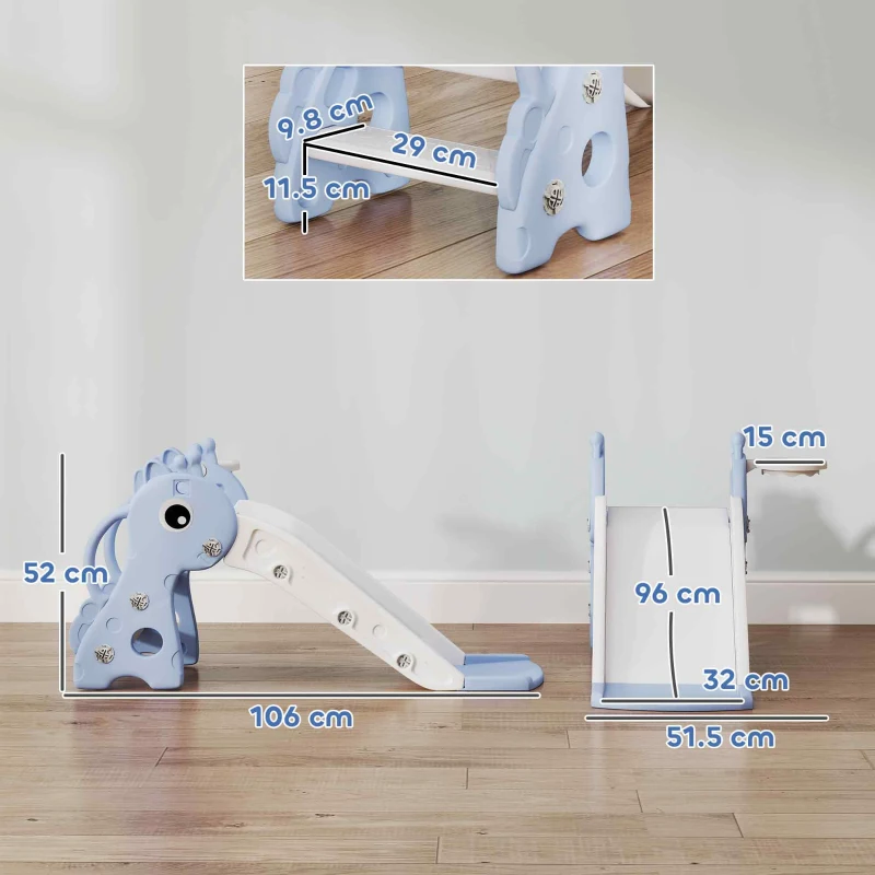 AIYAPLAY Scivolo 3 in 1 per bambini con canestro e palla, Blu