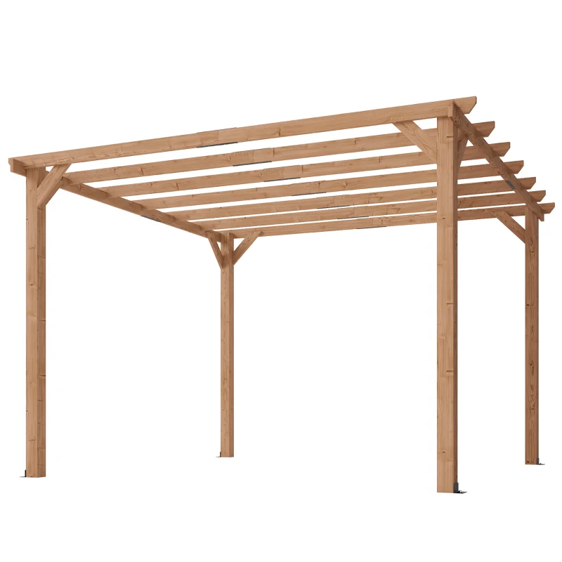 Outsunny Pergola aus Holz, Außentonnelle, robuste Konstruktion mit 90 mm Pfosten und 7 Querbalken 3 x 3 m, Ahornholz-Optik