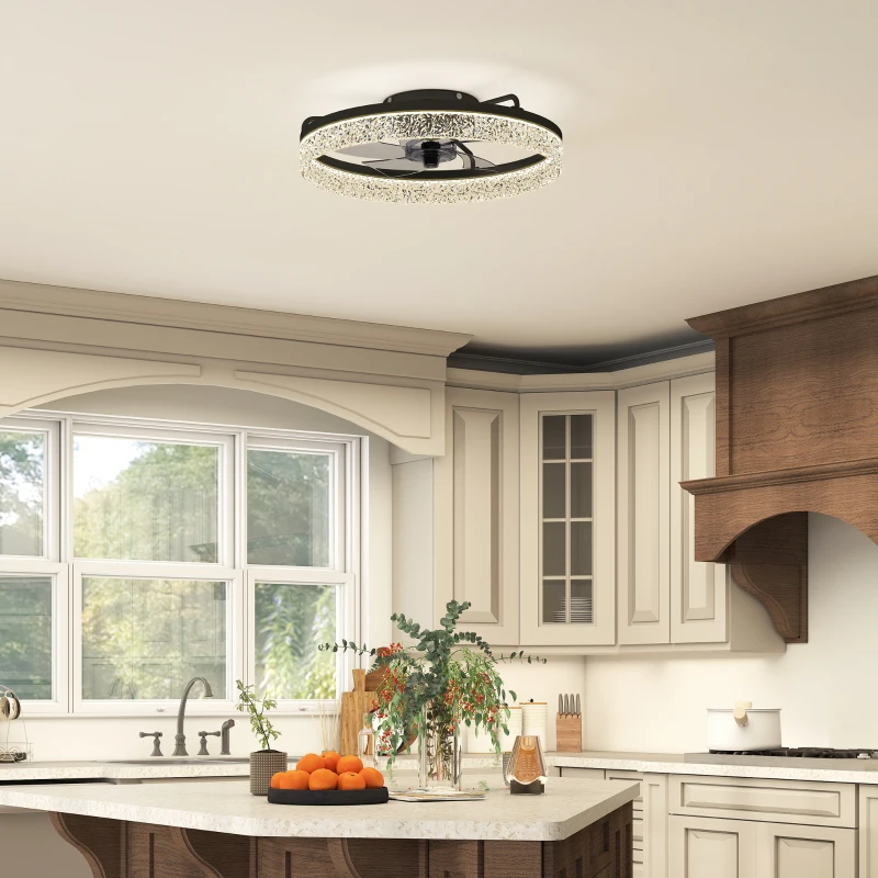 HOMCOM Ventilador de techo con luz, ventilador de techo LED regulable con mando a distancia para dormitorio y salón, Negro