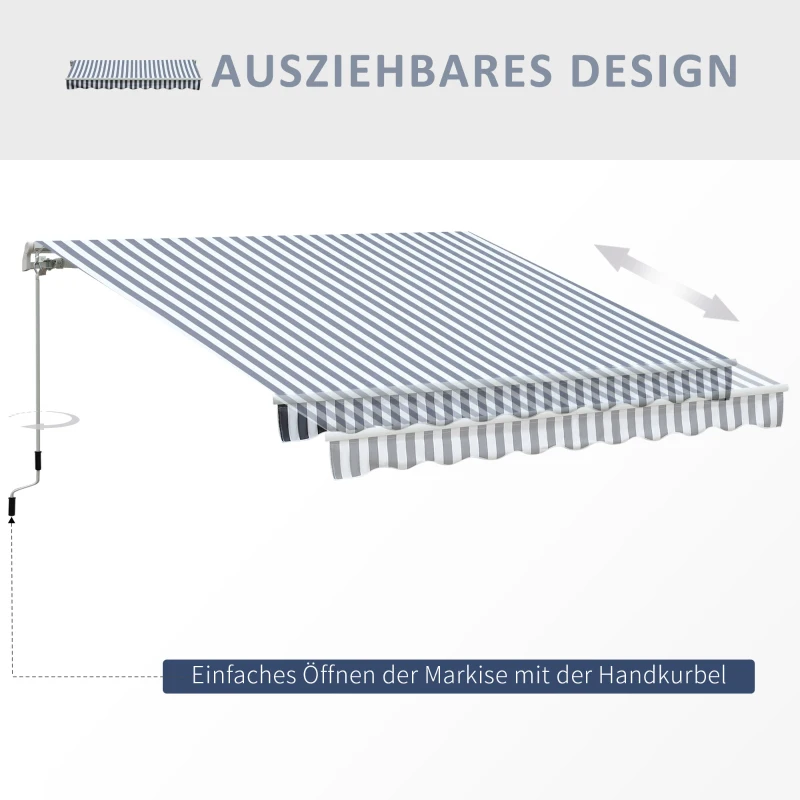 Outsunny Tenda da sole a bracci con manovella, 2,95x2,45 m, Grigio e Bianco