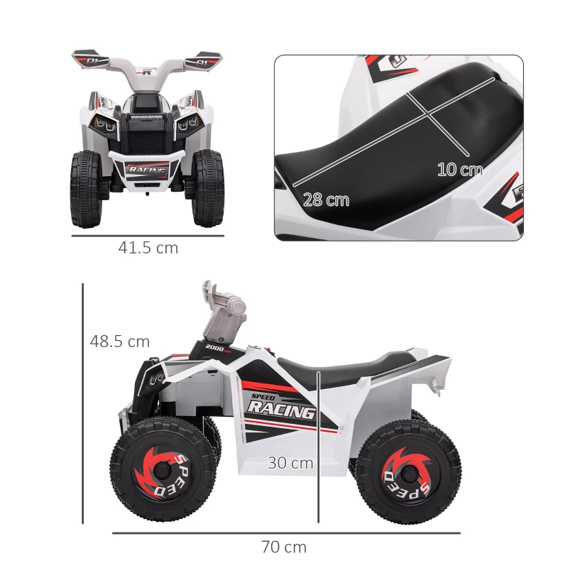 HOMCOM Quad elettrico bambini 2,5 km/h con marcia avanti e indietro, Bianco