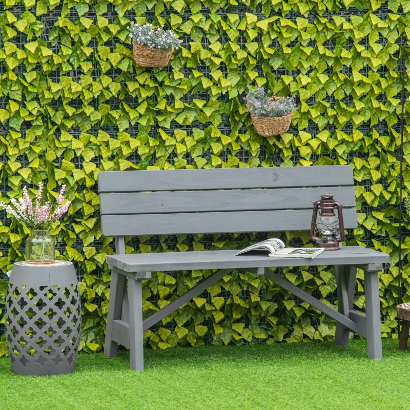 Outsunny Panca da giardino 2 posti in legno con schienale, 116x56x80 cm, Grigio