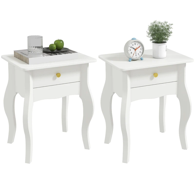 HOMCOM Set 2 tavolini da salotto con gambe ricurve, 45x35x55 cm, Bianco