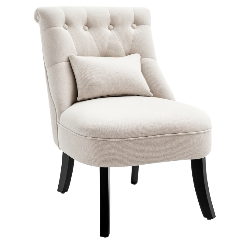 HOMCOM Poltrona Imbottita Morbida con Cuscino Lombare, per Leggere e Riposare, Rivestimento in Tessuto Effetto Lino, 52,5x69x77 cm, Bianco Crema