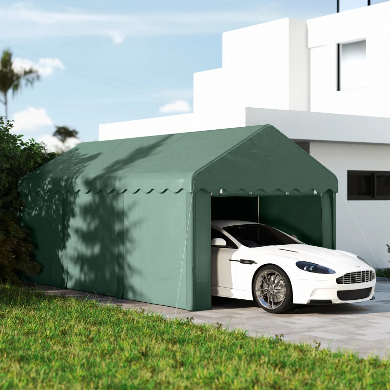 Outsunny Carport portatile 3x6 m con doppio ingresso, Verde scuro