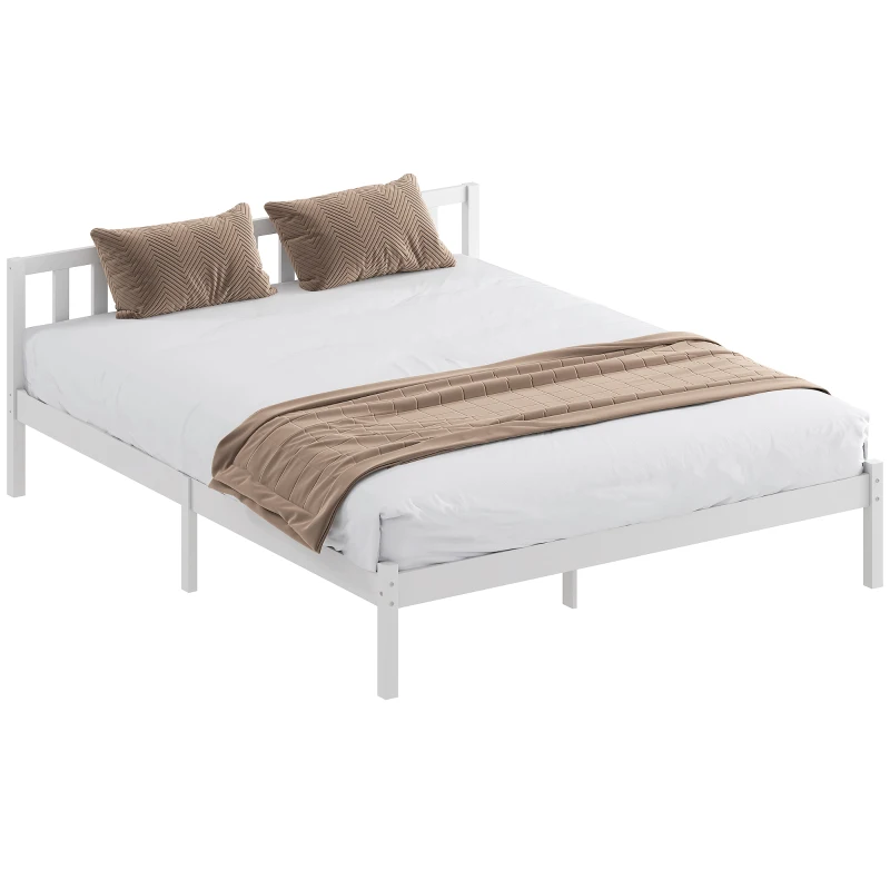 HOMCOM Cadru de pat din lemn masiv 160x200 cm Pat simplu cu tăblie și somier cu lamele, solid, pentru copii și adulți