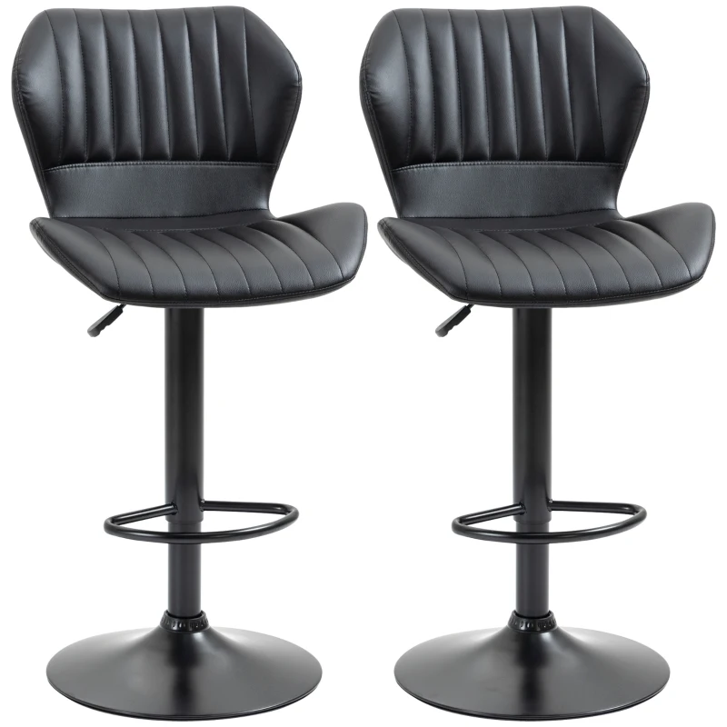 HOMCOM Set da 2 Pezzi Sgabello da Bar Regolabile in Altezza, 48,5x55,5x90-110 cm, in Finta Pelle e Acciaio, Nero