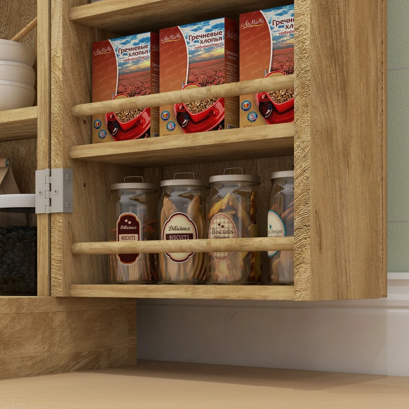 HOMCOM Mobile cucina con portaspezie e ripiani regolabili, 60x30x104 cm, Legno naturale