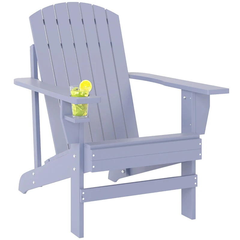 Outsunny Sedia Adirondack in legno massello con portabicchiere, Grigio