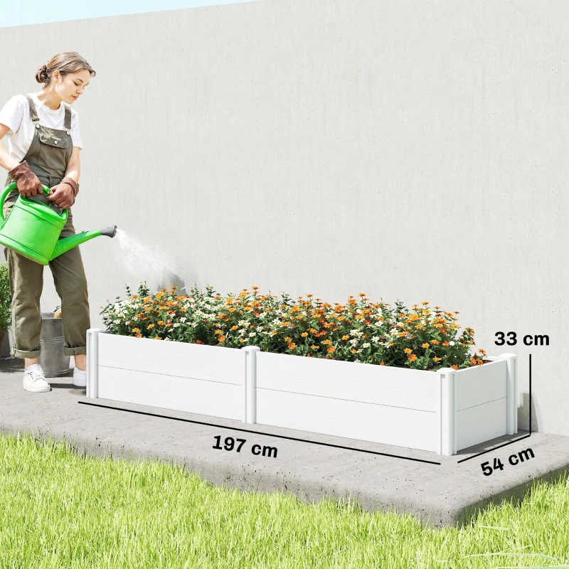 Outsunny Pat înălțat din plastic, modular, plantator cu montaj DIY, solariu 197 x 54 x 33 cm Alb