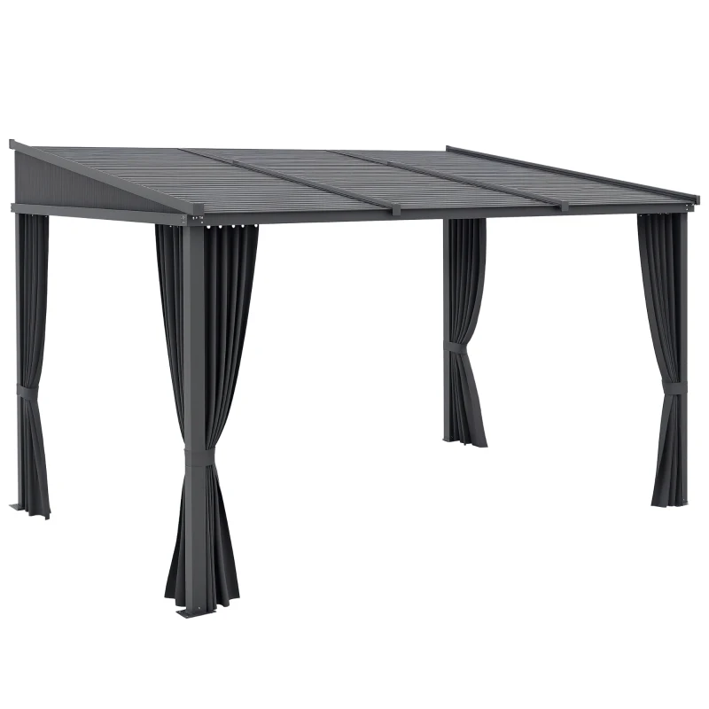 Outsunny Pergola con tetto scorrevole e tende, 3,65x2,55x2,05 m, Grigio scuro