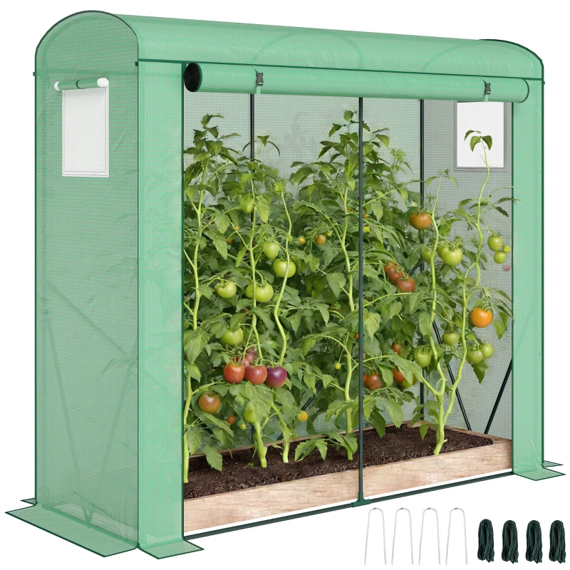 Outsunny Seră cu ferestre cu plasă și ușă rulantă, seră cu folie și cadru din oțel 200 x 75 x 188 cm Verde