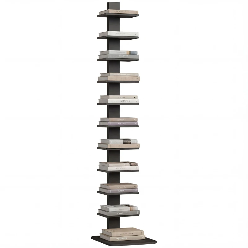 HOMCOM Modernes, hohes Bücherregal mit 11 Ablagen, platzsparend im Industrie-Stil, 34.5x41.5x163.5 cm, Schwarz