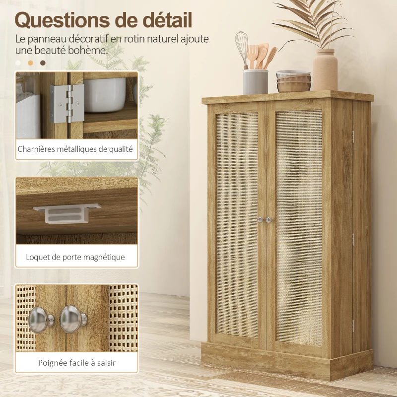 HOMCOM Mobile cucina con portaspezie e ripiani regolabili, 60x30x104 cm, Legno naturale