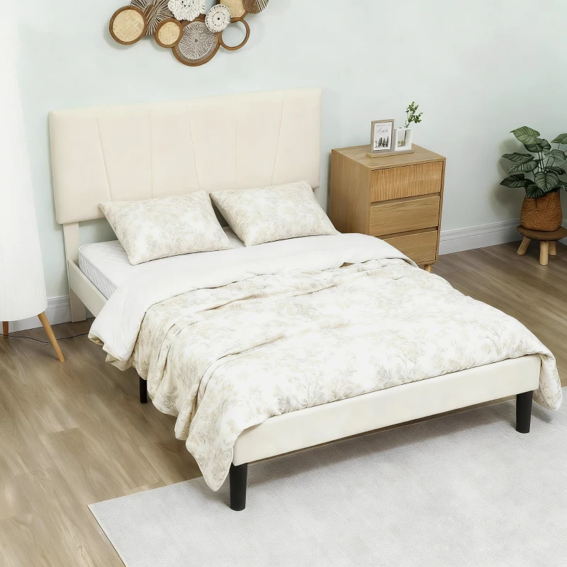 HOMCOM Doppelbettgestell 140 x 190 cm Bett für 2 Personen verstellbares Kopfteil Lattenrost 150 x 198 x 101/106/111/116/121 cm Creme