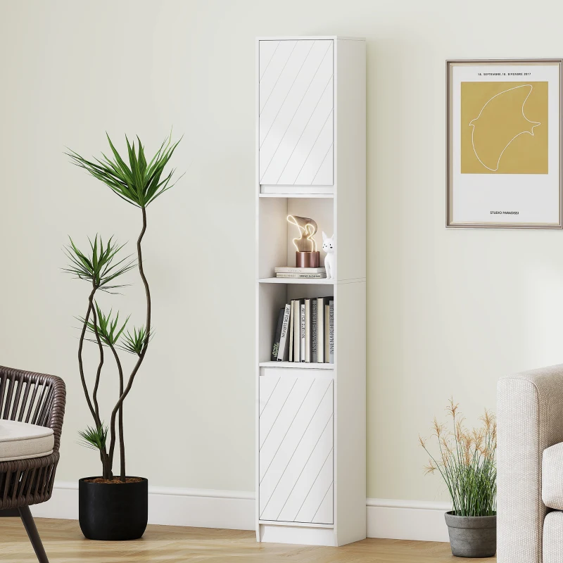 HOMCOM Coloană de baie, mobilier de depozitare cu 2 uși, 2 compartimente deschise, , 30 x 24 x 170 cm, alb