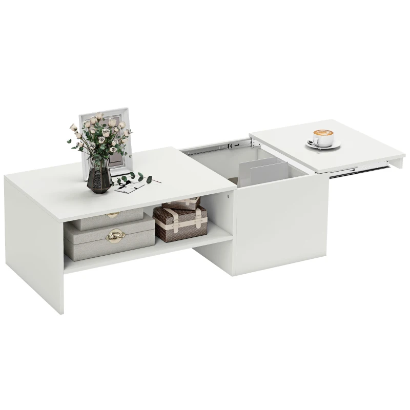 HOMCOM Table basse réglable, rails métalliques, panneau de particules, patins, Blanc