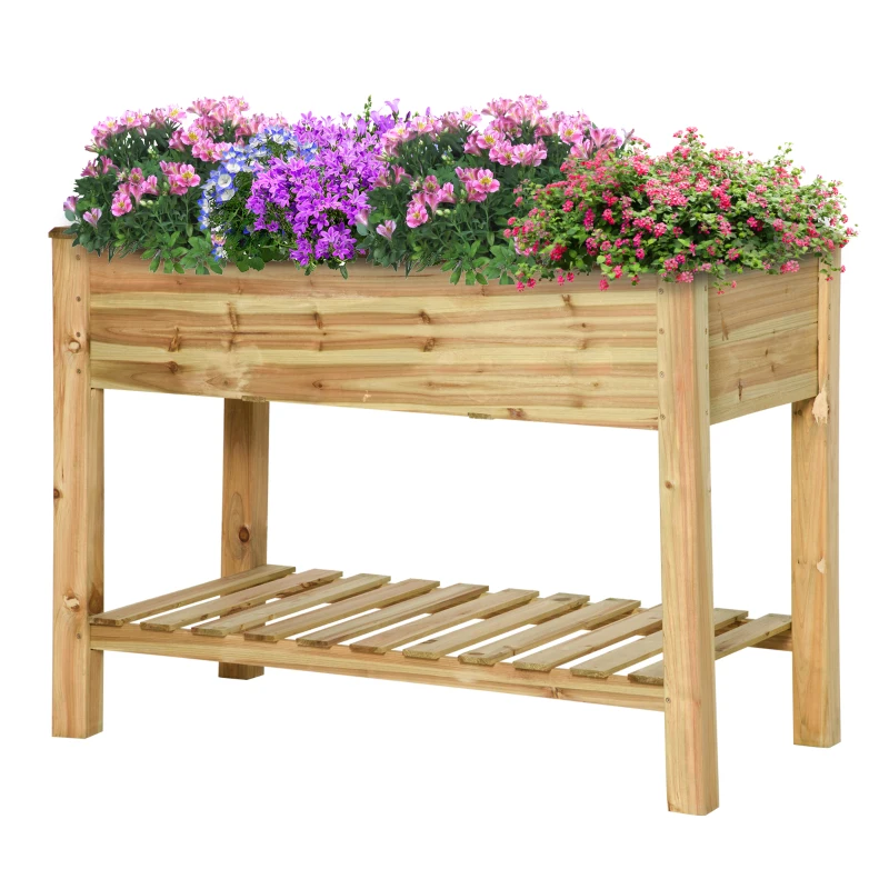 Outsunny Ghiveci înălțat cu etajeră de depozitare din lemn, pătrat de grădină pe picioare ridicat, 113 x 56 x 84 cm, verde