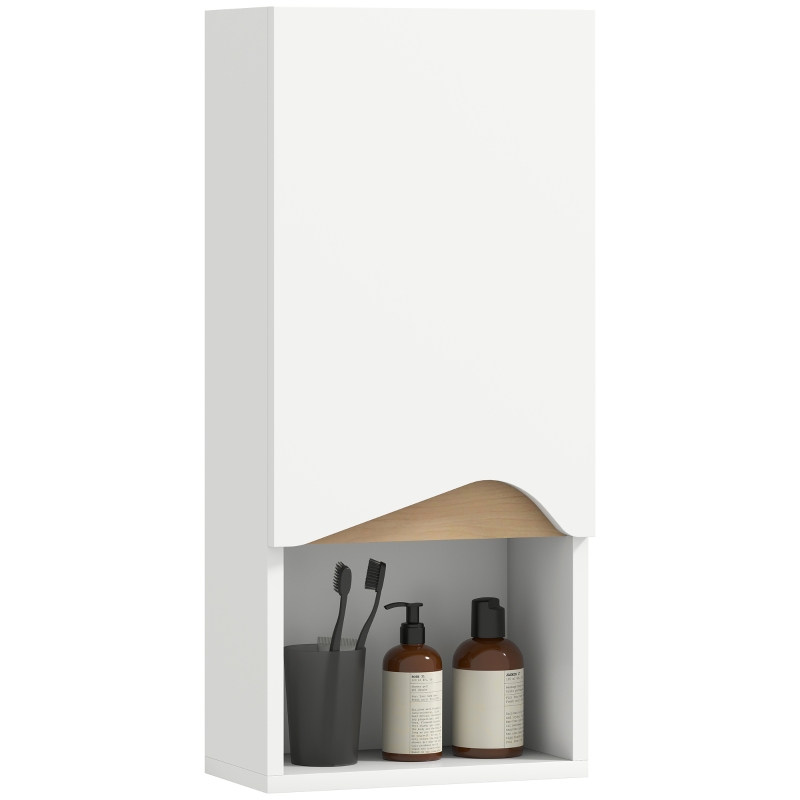 HOMCOM Dulap de baie de perete cu ușă cu închidere silențioasă și compartiment deschis 30 x 17 x 67 cm Alb