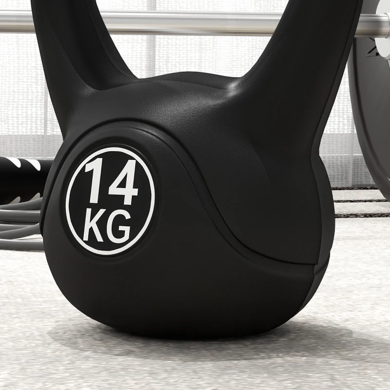 HOMCOM Kettlebell 14 kg, Hantel mit ergonomischem Griff, Kugelhantel, Krafttraining, Training, 27 x 21 x 31 cm schwarz
