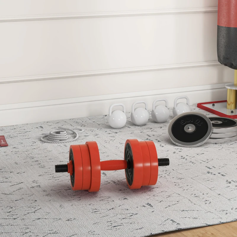 SPORTNOW Set de poids 4 en 1 30kg, convertible en kettlebell, 2 haltères, barre et supports de pompes, Rouge