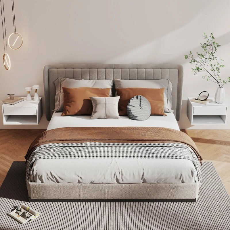 HOMCOM Set aus 2 wandmontierten Nachttischen, Nachttische, Schublade, offenes Fach, Ablage, 37 x 32 x 21 cm, weiß