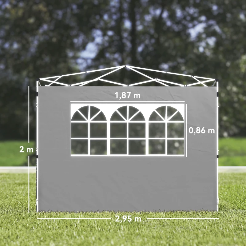 Outsunny Seitenteile für Pavillon 3 x 3 m Seitenwände mit Fenster 2er-Set Oxford Hellgrau
