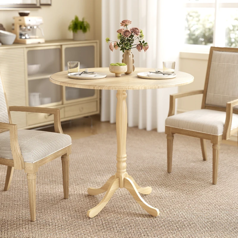 HOMCOM Runder Esstisch für 4 Personen Ø 80 cm, Küchentisch, Stahlsäule, moderner Stil, Naturholzoptik