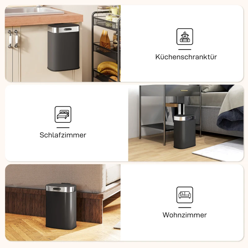 HOMCOM Poubelle, poubelle de cuisine en acier inoxydable avec couvercle restant ouvert, cuve intérieure amovible, 21,5x19,5x30 cm, Noir