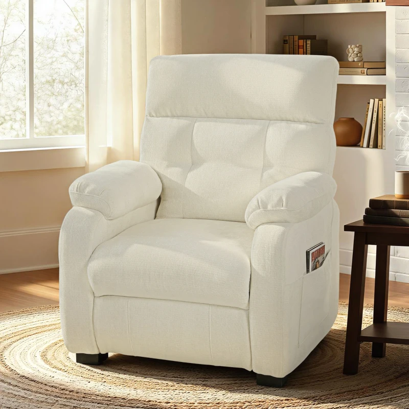 HOMCOM Relaxsessel 150° Samtoptik mit Fußteil, Fernbedienung und Seitentasche, 96x90x105 cm, Weiß