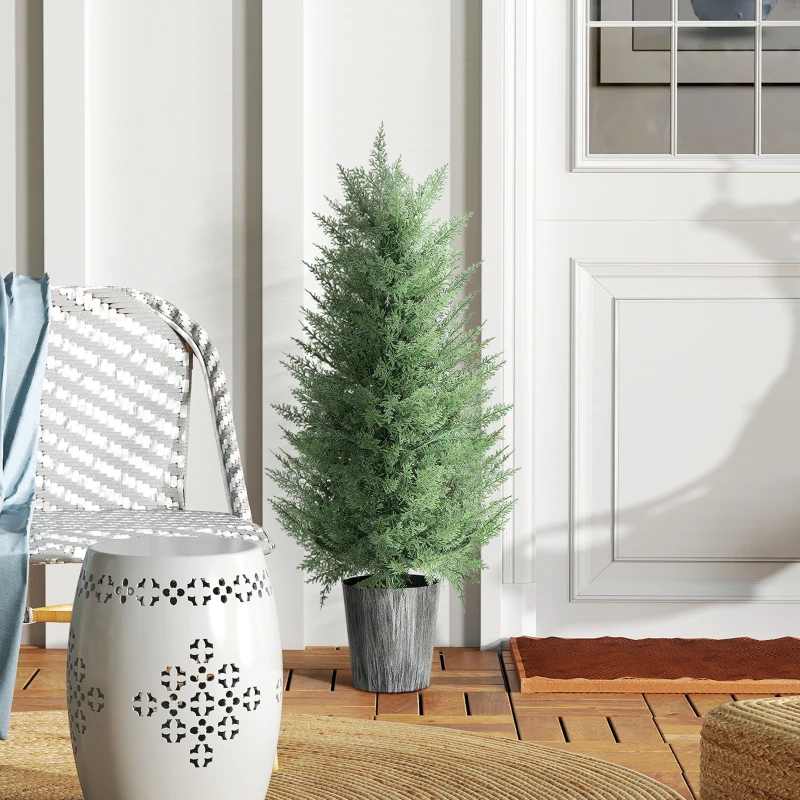 HOMCOM Set de 2 chiparoși artificiali mari 90cm plantă artificială din plastic în ghiveci 15 x 15 x 90 cm Grün