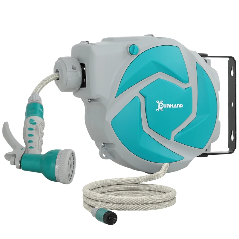 DURHAND Furtun retractabil de perete cu tambur 10+1 m, retractare automată și cap cu 7 funcții, rotativ 180°