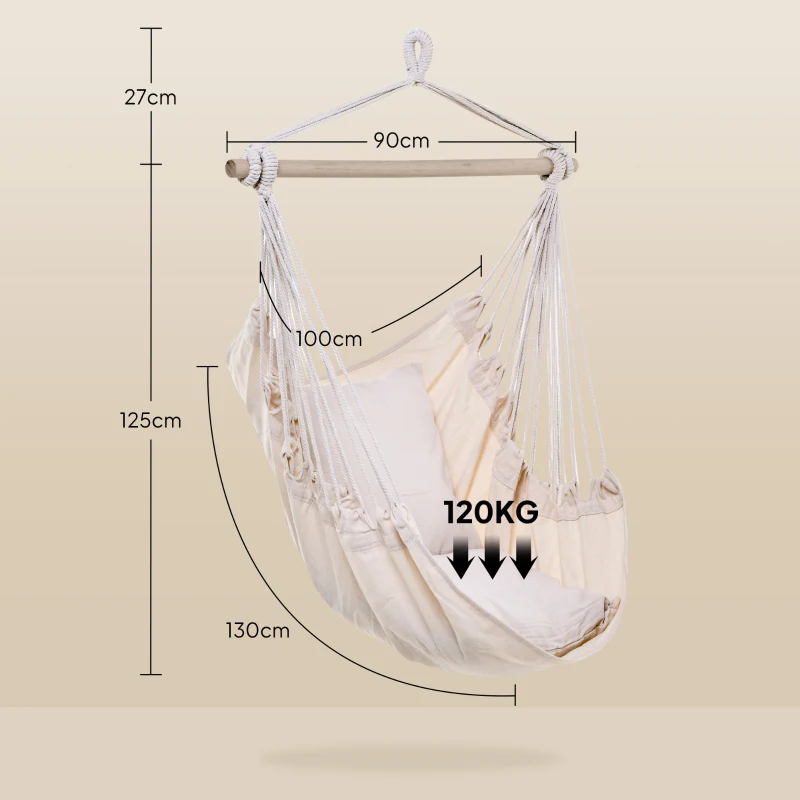 Outsunny Outdoor-Hängesessel Hängestuhl mit 2 Kissen, innen & außen, aus Baumwollmischgewebe, Creme