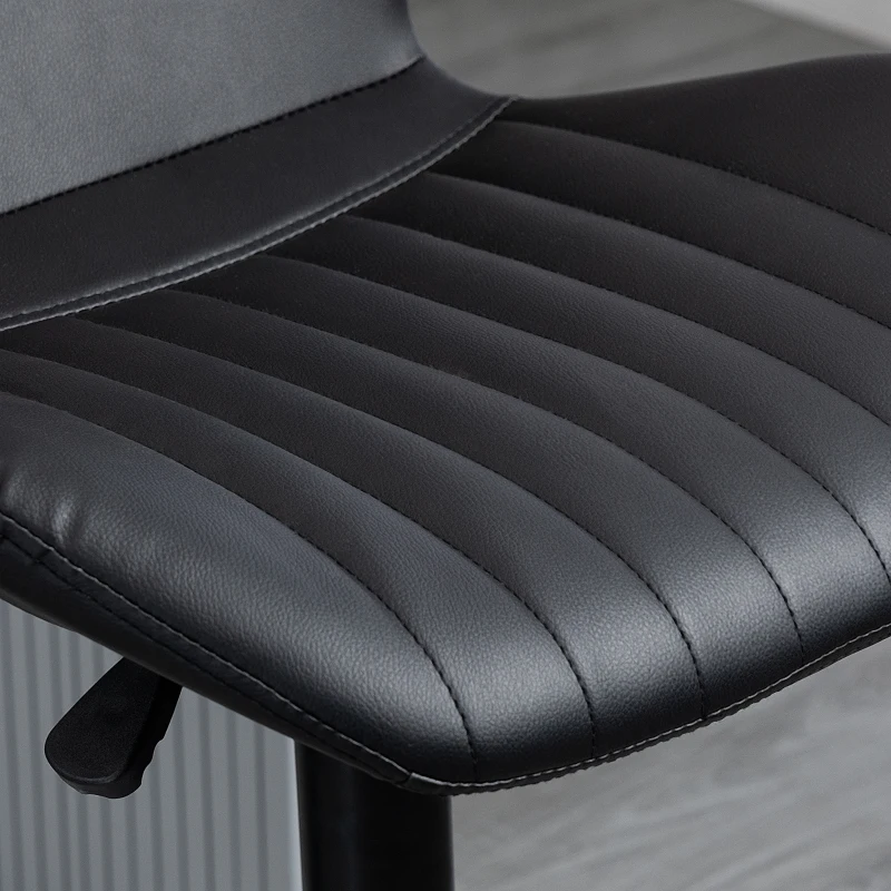 HOMCOM Set da 2 Pezzi Sgabello da Bar Regolabile in Altezza, 48,5x55,5x90-110 cm, in Finta Pelle e Acciaio, Nero